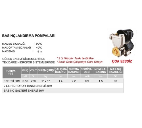Atlantis ENJ40 Basınçlandırma Pompası Sıcak Su Uyumlu