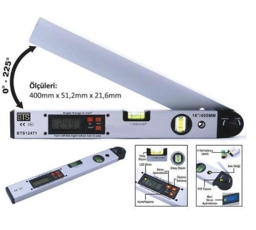 Bts 12471 Dijital Açı Ölçerli Su Terazisi 40 cm