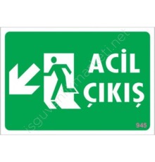 Acil Çıkış Sol Aşağı Uyarı Levhası 17,5x25 KOD:945