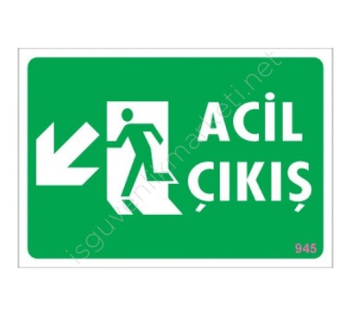 Acil Çıkış Sol Aşağı Uyarı Levhası 17,5x25 KOD:945