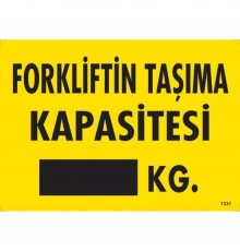 Forkliftin Taşıma Kapasitesi Uyarı Levhası 25x35 KOD:1331