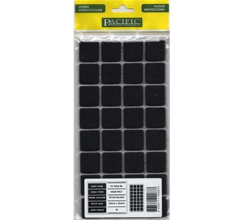 Pacific 6025 BL Yapışkanlı Keçe 25 mm X 25 mm Siyah Pacific 6025 BL Yapışkanlı Keçe 25 mm X 25 mm Siyah
