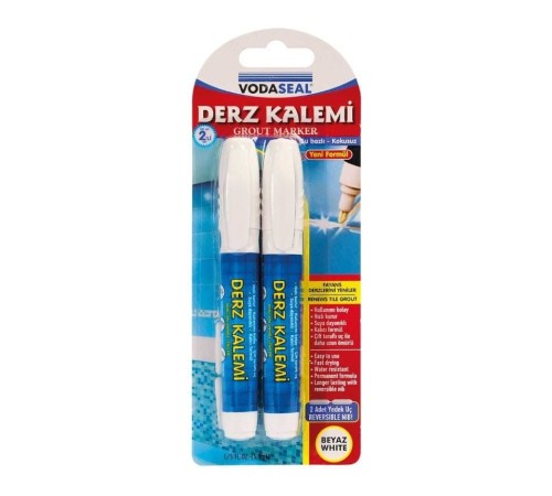 Vodaseal Çift Uçlu Su Bazlı Kokusuz Kalıcı Derz Kalemi Beyaz 2 Adet Vodaseal Çift Uçlu Su Bazlı Kokusuz Kalıcı Derz Kalemi Beyaz 2 Adet