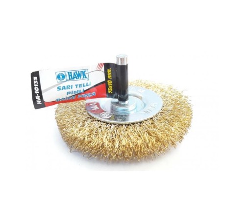 Hawk HA10133 Pimli Sarı Tel Daire Fırça 75x10 mm Hawk HA10133 Pimli Sarı Tel Daire Fırça 75x10 mm