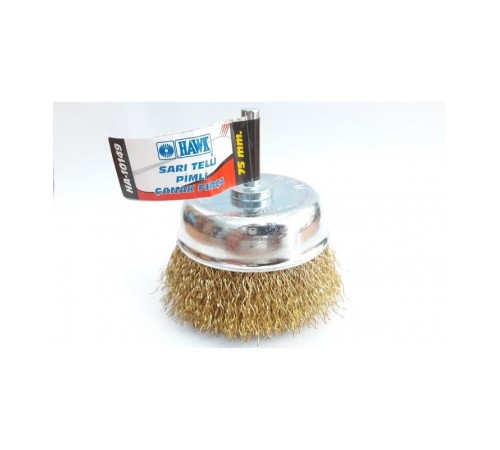 Hawk HA10149 Pimli Sarı Tel Çanak Fırça 75 mm Hawk HA10149 Pimli Sarı Tel Çanak Fırça 75 mm