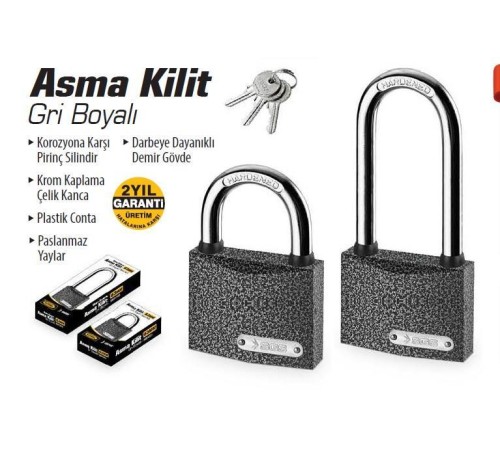 SGS 1332 Gri Asma Kilit Uzun 50 mm