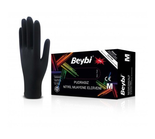 Beybi Nitril Pudrasız Muayene Eldiveni Siyah Large