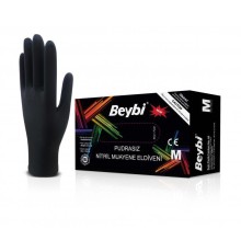 Beybi Nitril Pudrasız Muayene Eldiveni Siyah Medium