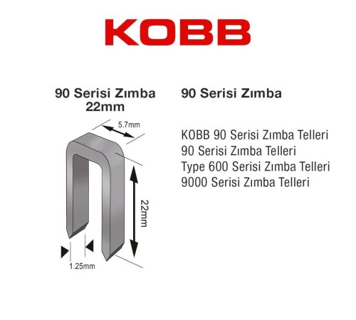 Kobb KBZ9022 22 mm 2500 Adet U Zımba Teli Kobb KBZ9022 22 mm 2500 Adet U Zımba Teli