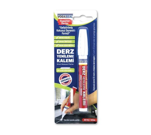 Vodaseal Çift Uçlu Su Bazlı Kokusuz Kalıcı Derz Kalemi Beyaz Vodaseal Çift Uçlu Su Bazlı Kokusuz Kalıcı Derz Kalemi Beyaz