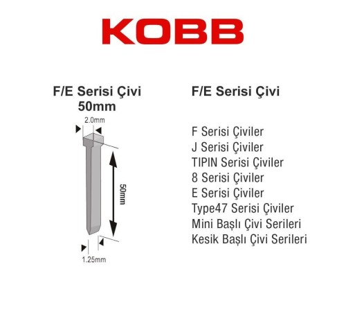Kobb KBZ50F 50 mm 2500 Adet Çivi Kobb KBZ50F 50 mm 2500 Adet Çivi