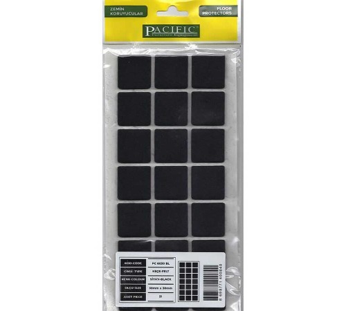 Pacific 6030 BL Yapışkanlı Keçe 30 mm X 30 mm Siyah Pacific 6030 BL Yapışkanlı Keçe 30 mm X 30 mm Siyah