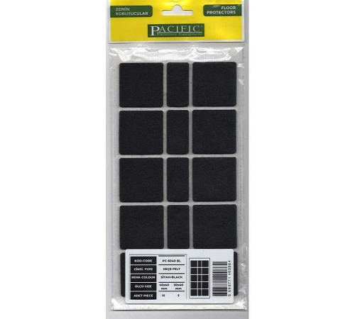 Pacific 6040 BL Yapışkanlı Keçe 40 mm X 40 mm Siyah Pacific 6040 BL Yapışkanlı Keçe 40 mm X 40 mm Siyah