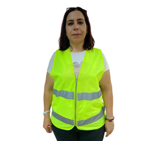 Fermuarlı Sarı İkaz Yeleği XL Beden 59 cm