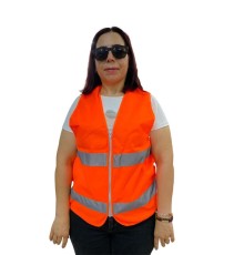 Fermuarlı Turuncu İkaz Yeleği XL Beden 59 cm