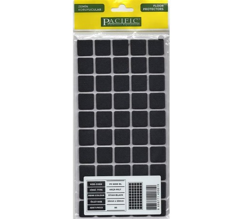 Pacific 6020 BL Yapışkanlı Keçe  20 mm X 20 mm Siyah