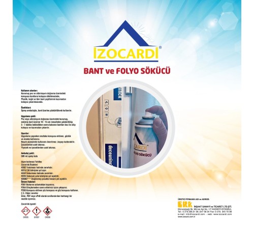 İzocardi Etiket Folyo ve Bant Sökücü Sprey 500 ml İzocardi Etiket Folyo ve Bant Sökücü Sprey 500 ml