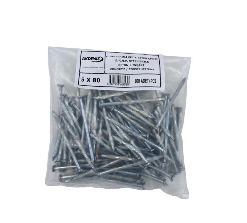 Akdeniz 5X80 Kanallı Çelik Çivi 100 lü Akdeniz 5X80 Kanallı Çelik Çivi 100 lü