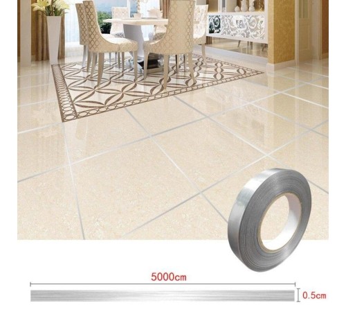 0.5 Cm Kalınlık Gümüş Fayans Arası Şerit Bandı 50 Metre Banyo Derz Dekor Bandı