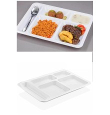 10 Adet  5 Bölmeli Kırılmaz Tabldot Tabak Self Servis Yemekhane Okul Lokanta Tabildot (40 cm x28 cm)