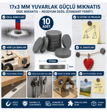 10 Adet Mıknatıs 17x3 mm Yuvarlak Güçlü Mıknatıs Disk Mıknatıs