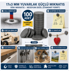 100 Adet Mıknatıs 17x3 mm Yuvarlak Güçlü Mıknatıs Disk Mıknatıs