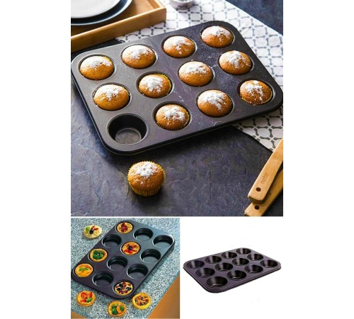 12 Bölmeli Metal Yapışmaz Muffin Kek Kalıbı 12 Bölmeli Metal Yapışmaz Muffin Kek Kalıbı