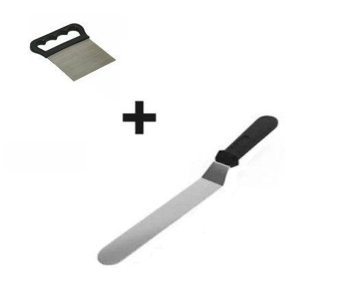 2li Set Hamur Şekillendirici Eğik Pasta Spatulası ve Metal Hamur Kesici Kazıyıcı Spatula