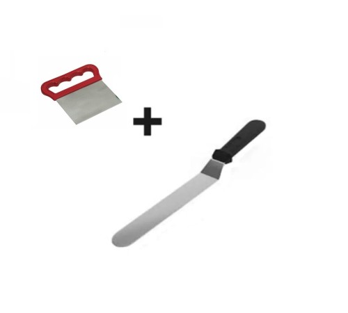 2li Set Hamur Şekillendirici Eğik Pasta Spatulası ve Metal Hamur Kesici Kazıyıcı Spatula