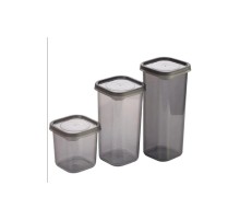 3 Adet 3 Boy Plastik Kavanoz Saklama Kabı Kapaklı Kare Model