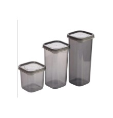 3 Adet 3 Boy Plastik Kavanoz Saklama Kabı Kapaklı Kare Model