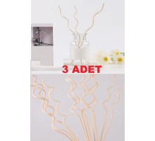 3 Adet Dalgalı Model Aromaterapi Dağıtıcı Rattan Sopa- Ev Dekor Şişe - Koku Yağı Ahşap Difüzör Çubuk