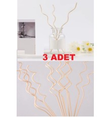 3 Adet Dalgalı Model Aromaterapi Dağıtıcı Rattan Sopa- Ev Dekor Şişe - Koku Yağı Ahşap Difüzör Çubuk