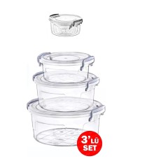 3lü Kilitli Saklama Kabı Seti İç İçe Geçmeli Şeffaf Plastik Sızdırmaz Gıda Saklama Kapları