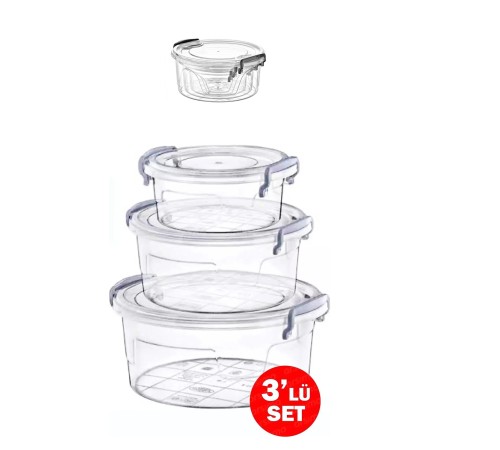 3lü Kilitli Saklama Kabı Seti İç İçe Geçmeli Şeffaf Plastik Sızdırmaz Gıda Saklama Kapları
