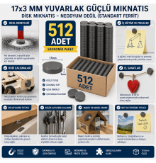 512 Adet Mıknatıs 17x3 mm Yuvarlak Güçlü Mıknatıs Disk Mıknatıs