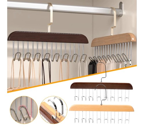 8 Kancalı Askı Çok Fonksiyonlu Ahşap Kemer Kravat Eşarp Dolap Askısı