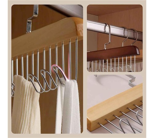8 Kancalı Askı Çok Fonksiyonlu Ahşap Kemer Kravat Eşarp Dolap Askısı