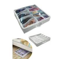 Ayakkabı Saklama Çantası 12 Bölmeli Shoes Under Ayakkabı Hurcu - Siyah Beyaz