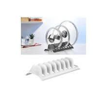 Beyaz - 8 Bölmeli Tencere Kapak Rafı - Simple Tabaklık - Kapak Organizeri