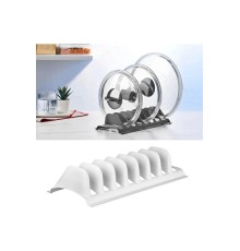 Beyaz - 8 Bölmeli Tencere Kapak Rafı - Simple Tabaklık - Kapak Organizeri