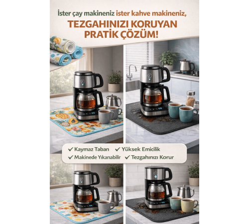 Çay Matı Çay Makinesi % 100 Mikrofiber Altlığı Su Emici Tezgah Koruyucu Kurulama Matı