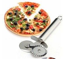 Çİft Başlı Metal Pizza Kesici ve Hamur Ruleti