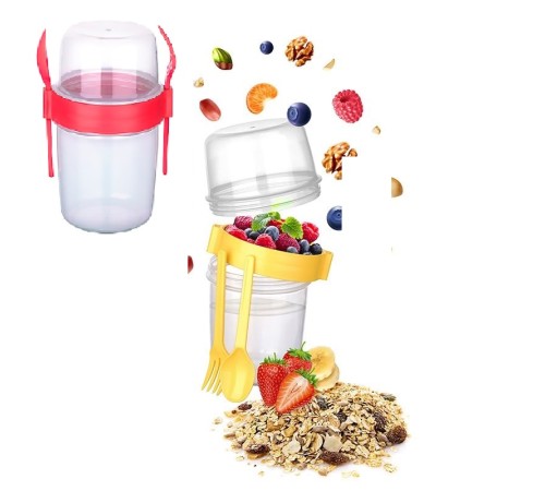 Çift Hazneli - Çatal Kaşıklı Portatif Müsli -Atıştırmalık Kabı 500 ML Çift Hazneli - Çatal Kaşıklı Portatif Müsli -Atıştırmalık Kabı 500 ML