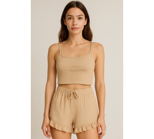 Crop Takım - Askılı Crop Takım Likralı Bej (M) Crop Takım - Askılı Crop Takım Likralı Bej (M)