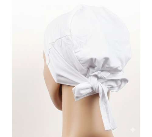 Dikişsiz Bağlamalı Tesettür Bone - Bağlamalı Bandana Beyaz