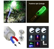 El Feneri 8 Mod Şarjlı Fosforlu Mıknatıslı Led El Feneri
