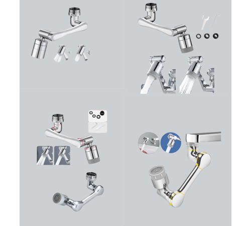 Esnek 1080° Musluk Başlığı 3 Eklemli Hareketli Su Modlu Lavabo Aparatı