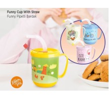 Funny Pipetli Çocuk Içecek Bardağı Desenli Bardak 350ml