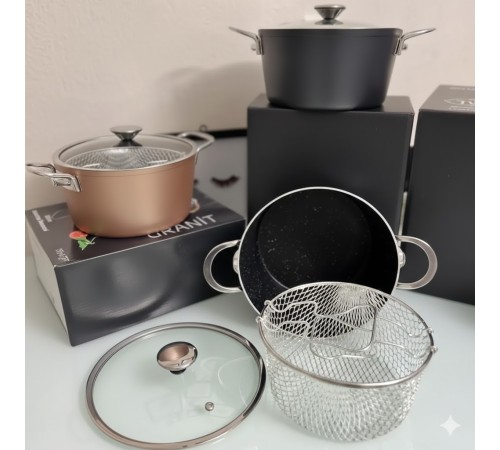 Granit Yanmaz ve Yapışmaz Fritöz Kızartma Tenceresi 22CM